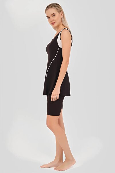 Bordomix 24903 Women's Black Piping Detailed Sleeveless Tights Swimsuit