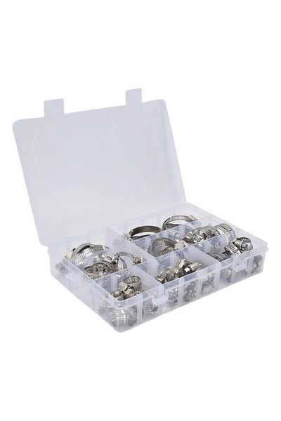Hatfon Elektronik 60 Pieces Adjustable Pipe Hose Clamp Metal 7 Types in Plastic Bag