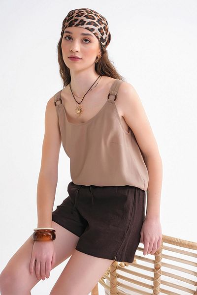 Mixray 4666 Γυναικεία αγκράφα Λεπτομερής Modal Μπλούζα Χώμα
