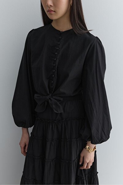 Fahhar Brit Buttoned Top Black