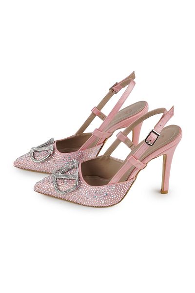 Letafia Vilda Silver Stone Detailed Salmon Pink Heeled Shoes