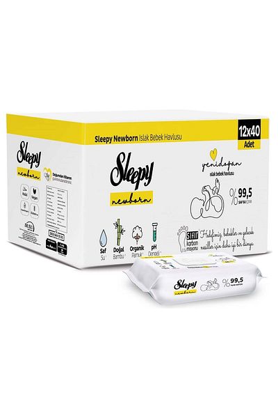 Sleepy Newborn Wet Baby Towel 12x40 (480 Sheets)
