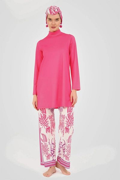Bordomix 24607 Women's Fuchsia Sea Themed Stylish Hijab Swimsuit
