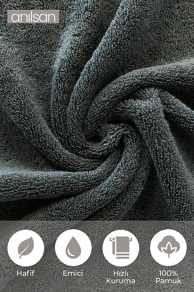 Anılsan 2 Pack Lumi Anthracite Hand Towels - 50X90 Cm, 225 Gr, 100% Cotton, Spa and Hotel Towels, Daily Use