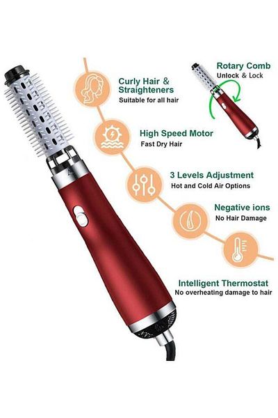 fulina 3 In 1 Hair Dryer Rotating Brush,1-2 Wind Power Adjustment,3 Temperature Adjustment,22x4cm