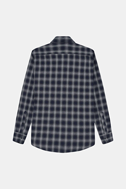W Collection Dark Blue Long Sleeve Plaid Cotton Elastane Shirt