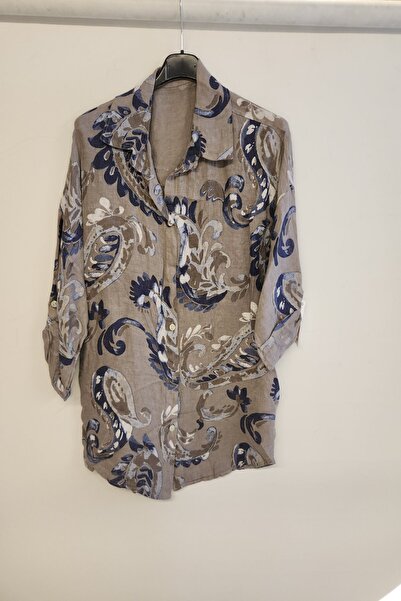 della moor Mink Women's Italian Shawl Pattern Foldable Low Sleeve O Oversized Linen Shirt Tunic