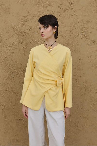 Fahhar Πουκάμισο Bürümcük Kimono Κίτρινο