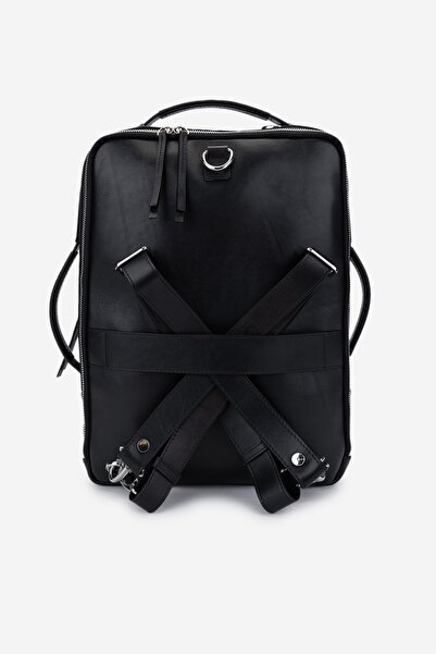 Valmenti Erkek Hakiki Deri Siyah Eskitme Sırt & Evrak Çantası