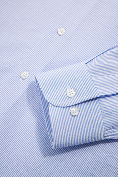 W Collection MAVİ UZUN KOLLU ÇİZGİLİ PAMUK ELASTAN GÖMLEK