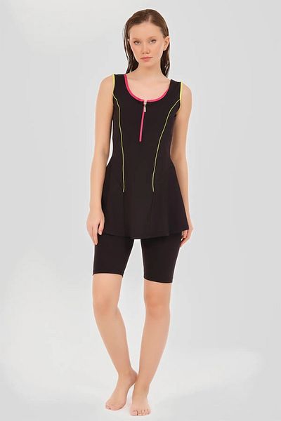 Bordomix 24904 Women's Black Colored Piping Sleeveless Tights Swimsuit