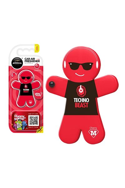 Aroma Car Air Freshener Cherry Scent – Manny Techno Beast Design, Long Lasting, Clip-On, No Gas - AROMA