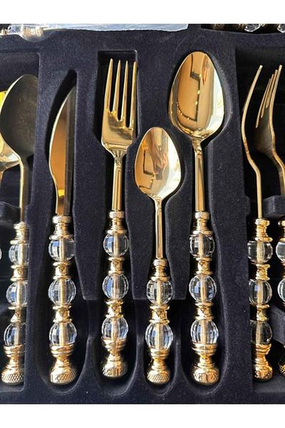 ROY KING Rustic Titanium Gold Cutlery Spoon Knife Set 24 Pieces