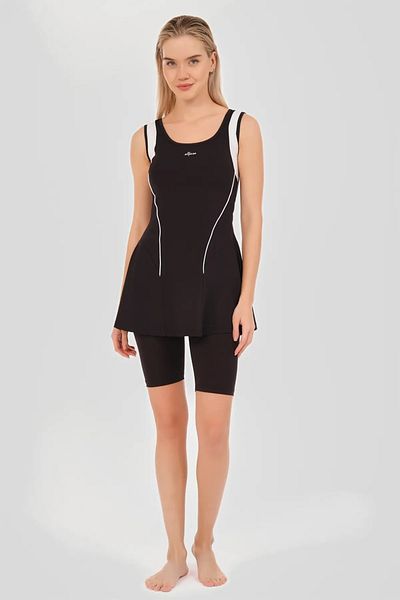 Bordomix 24903 Women's Black Piping Detailed Sleeveless Tights Swimsuit