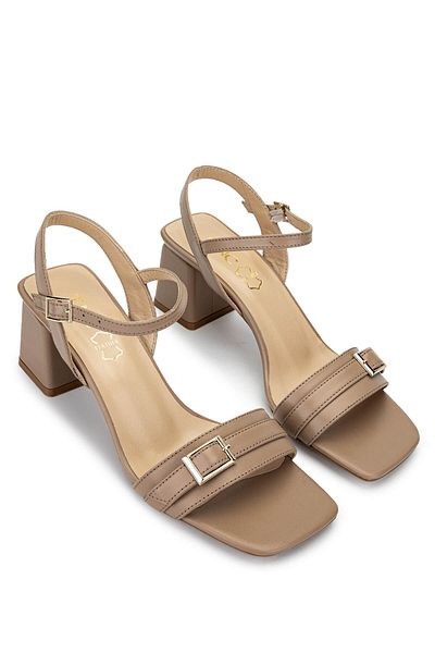 Tamer Tanca Women's Genuine Leather Beige Heeled Shoes