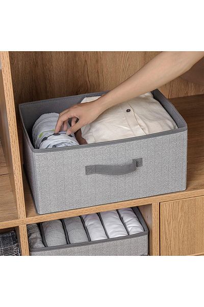 COOYA 4-piece foldable clothing storage box set, non-woven, with reinforced handles, stackable, gray