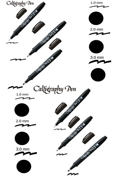 GLANCE Artline Supreme Calligraphy Pen 1.0 mm 2.0 mm 3.0 mm Black Set of 6