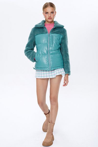 Derimod Miami Women's Green Teddy Puffer Leather Jacket 22Wgd5024Fx