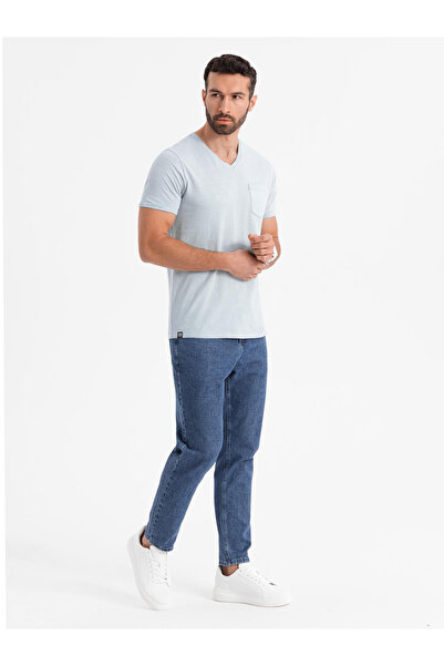 OMBRE Herren-Strick-T-Shirt aus Baumwolle mit V-Ausschnitt und Wascheffekt - grau V8 OM-TSWT-0242 M