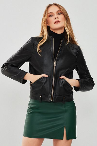 Derimod Emily Women's Black Leather Short Jacket - 23wge50961m