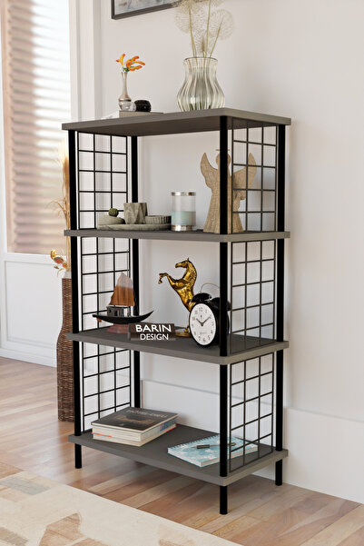 BARIN DESIGN 4 Katlı Çevir-Kur Sistemli Metal Yan Telli Ahşap Raf Çok Amaçlı ...
