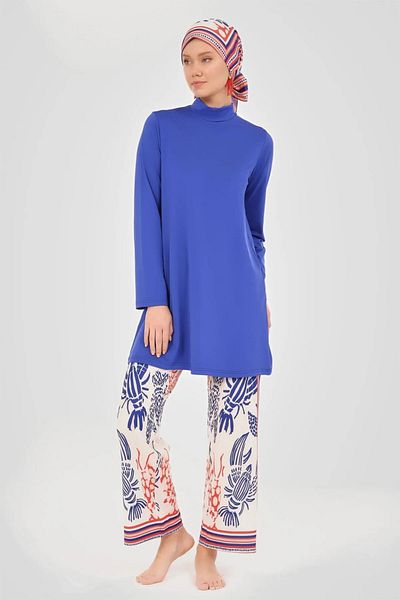 Bordomix 24607 Women's Saks Sea Themed Stylish Hijab Swimsuit