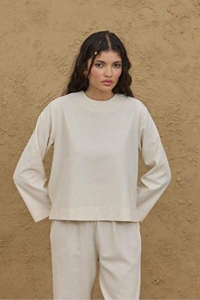 Fahhar Μακρυμάνικο Basic Λινό Μπλουζάκι Φυσικό