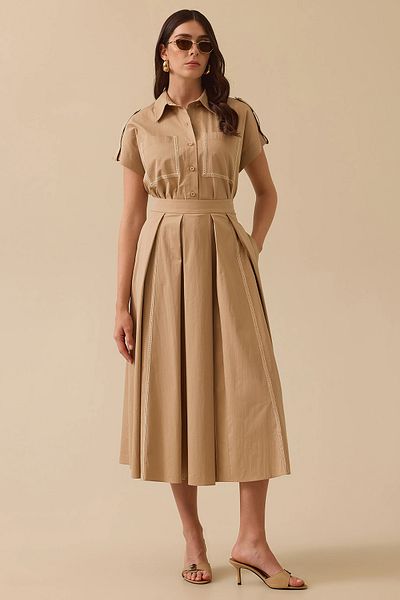 SEÇİL Seçil Women's Pleated Pocket Skirt 0005 Camel