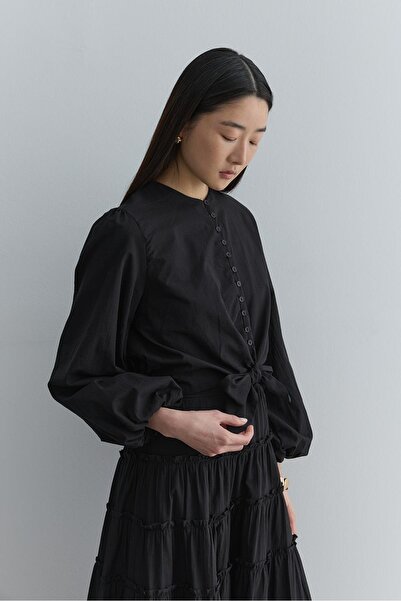 Fahhar Brit Buttoned Top Black