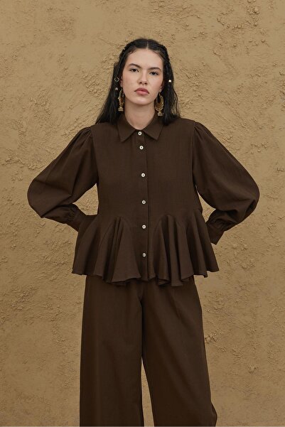 Fahhar Bürümcük Godeli Shirt Dark Brown