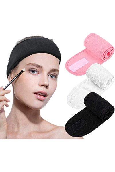 LA PERLA TECH عصابة رأس للوجه من قماش تيري - لفافة مكياج - 3 قطع (أبيض، أسود، وردي)