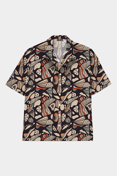 Vatkalimon Men's Women's Relax Fit Summer Ash Collar Patterned Viscose Short Sleeve Oversize Shirt