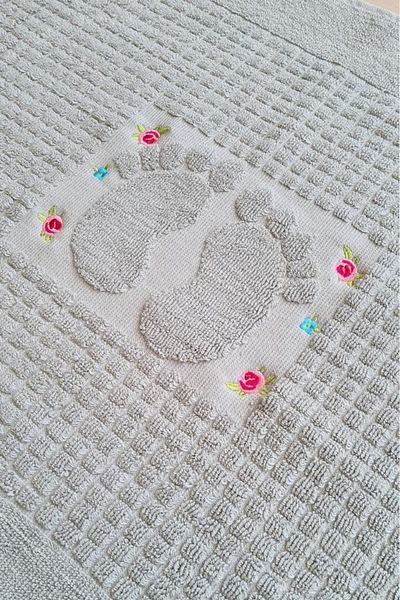 Explore Home Flower, Embroidered, Cotton, Bathroom, Foot, Towel - Gray