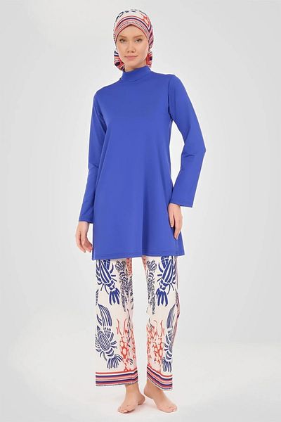 Bordomix 24607 Women's Saks Sea Themed Stylish Hijab Swimsuit