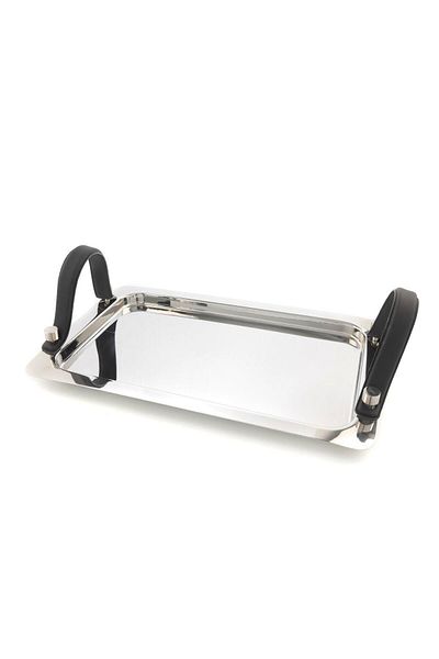 Mikasa Moor Black Leather Steel Tray 42x27x2cm