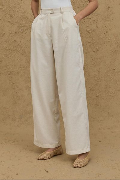 Fahhar Linen Palazzo Trousers Natural