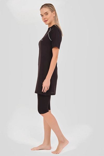 Bordomix 24703 Women's Black Mottolu Short Sleeve Semi-Covered Swimsuit