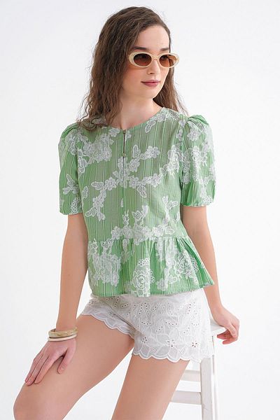Mixray 4701 Γυναικεία φλοράλ εμπριμέ μπλούζα Peplum Çağla