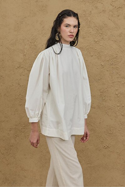 Fahhar Shirring Detailed Shirt Ecru