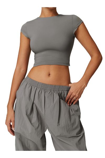 KAWN YOGA Womens Crop Top Short Sleeves