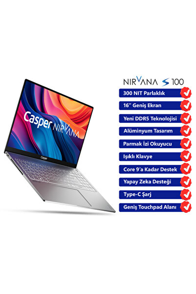 CASPER Nirvana S100 300NIT i7-13620H 32GB DDR5 500GB SSD 16" W11H Laptop S100.1362-DV00A-G-F