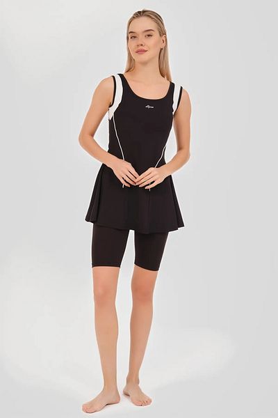Bordomix 24903 Women's Black Piping Detailed Sleeveless Tights Swimsuit