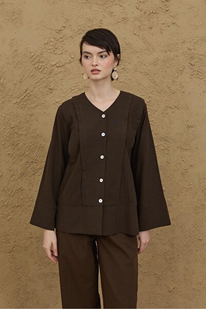 Fahhar Ribbed Kimono Shirt Dark Brown