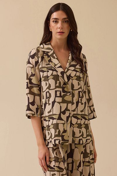 SEÇİL Seçil Women's Patterned Buttoned Oversize Shirt 0013 Khaki
