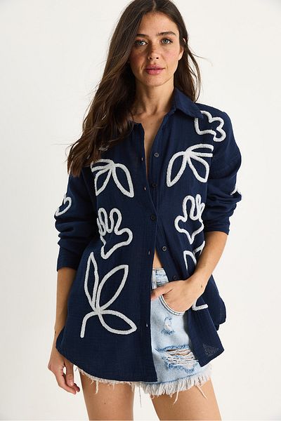 Bianco Lucci Women's Süzene Embroidered Oversize Muslin Shirt 2094 60283361