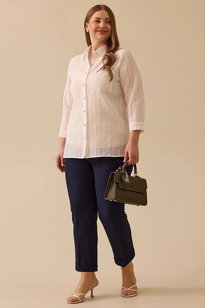 Gala-Xi Galaxi Women's Large Size Textured Buttoned Shirt 4026 Ecru