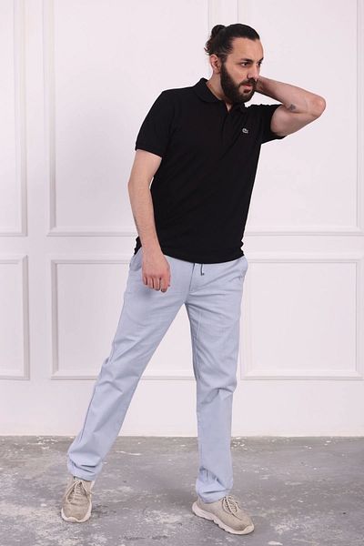 Tam12den Home Men's Cotton Linen Relaxed Fit Anti-Sweat Fabric Lace-Up Trousers Light Blue