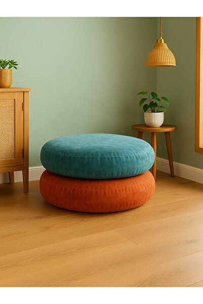 schane home Yuvarlak YESIL&TURUNCU YerMinderi 55 cm FERMUARLI Konforlu Oturum Yumuşak Kumaş İÇ VE DIŞ KULLANIM