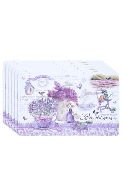 PUFO Set suporturi pentru pahare și farfurii pentru servirea mâncării, model Pufo Beautiful Lavander, 6 piese