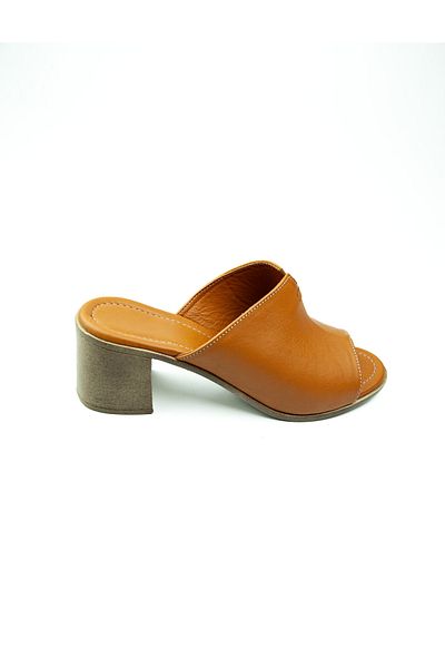 Charmia Babalı 1513 Charmia Heeled Tan Leather Women's Slippers